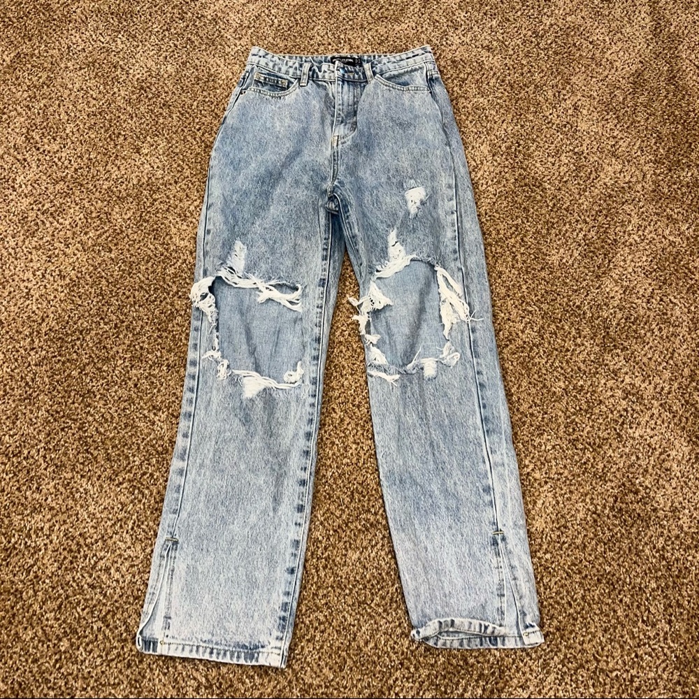 Pretty Little Thing Petite Distressed High Waisted Denim Jeans 6 US 10UK